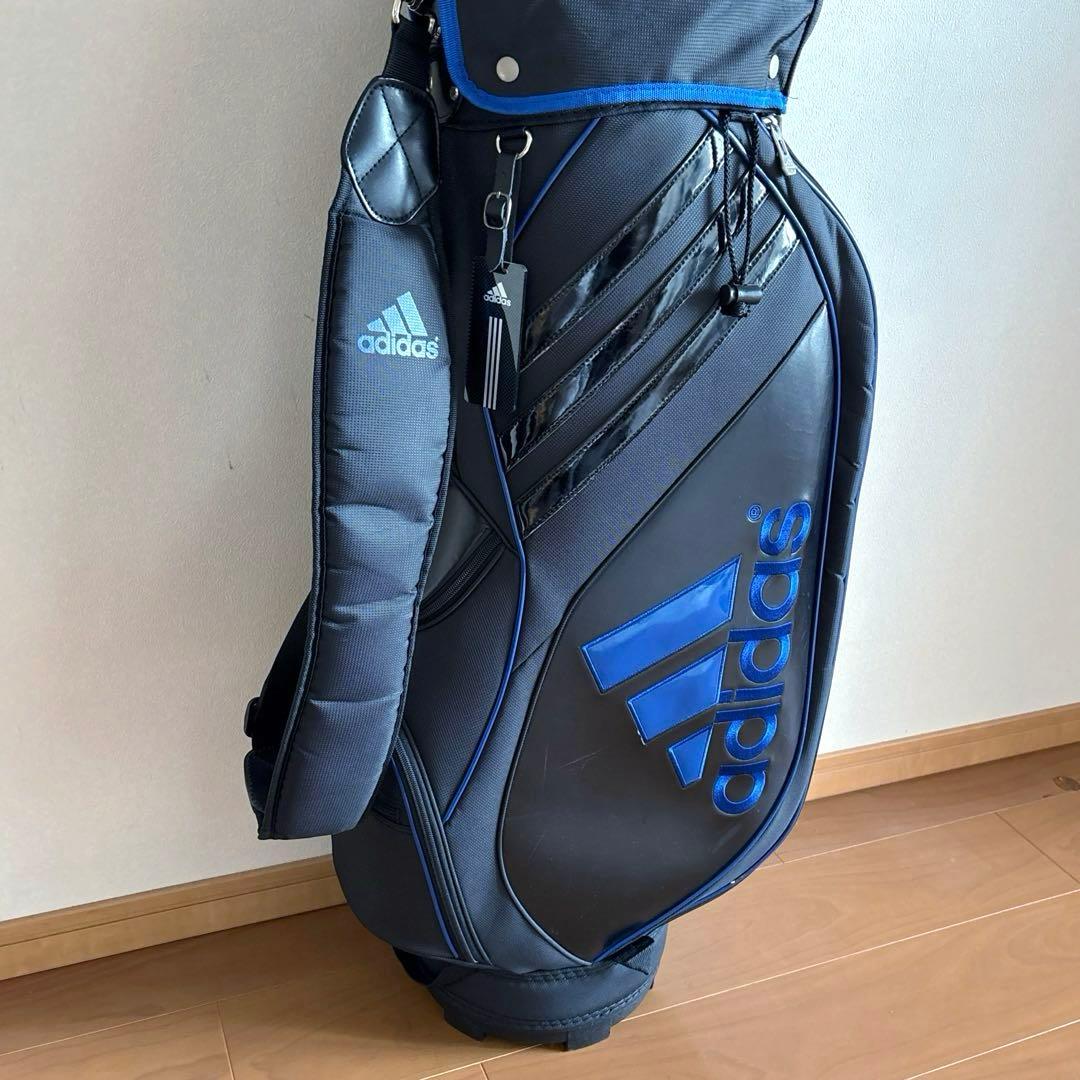 adidas アディダス 軽量キャディバッグ フード付き ９型/5分割 黒×青