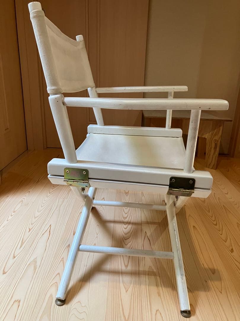 ホワイトキャンバス折りたたみディレクターズチェア　ビンテージ　レトロ　ヒカリ木工
