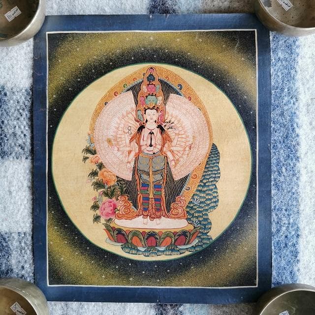千手観音菩薩　曼荼羅　：　タンカ　仏画（額縁なし）
