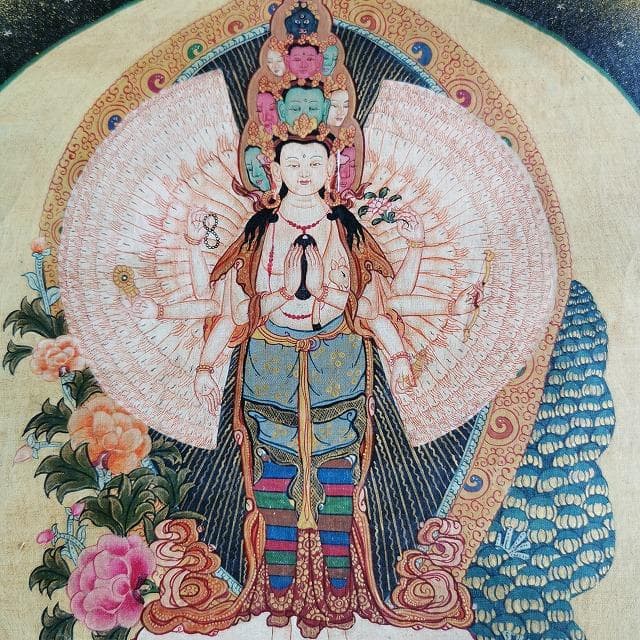 千手観音菩薩　曼荼羅　：　タンカ　仏画（額縁なし）