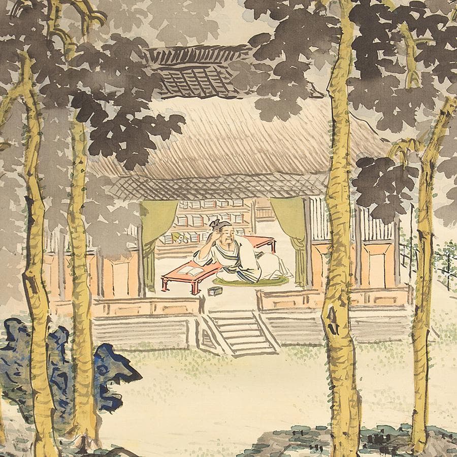 掛軸 小室翠雲 桐蔭避暑図 夏の山水風景人物図 掛軸 共箱 田崎草雲に学ぶ