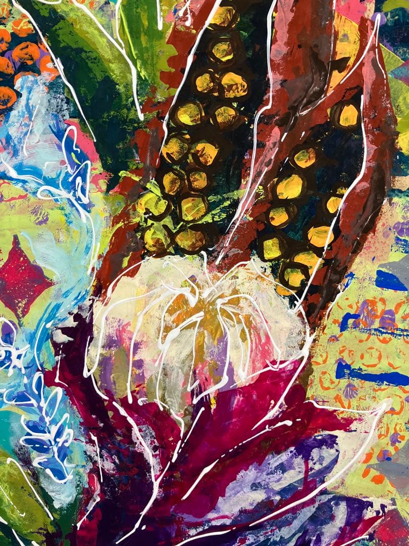 値下げ　原画　花　額付き　花の絵　静物画　絵画　アクリル画　現代アート　一点物