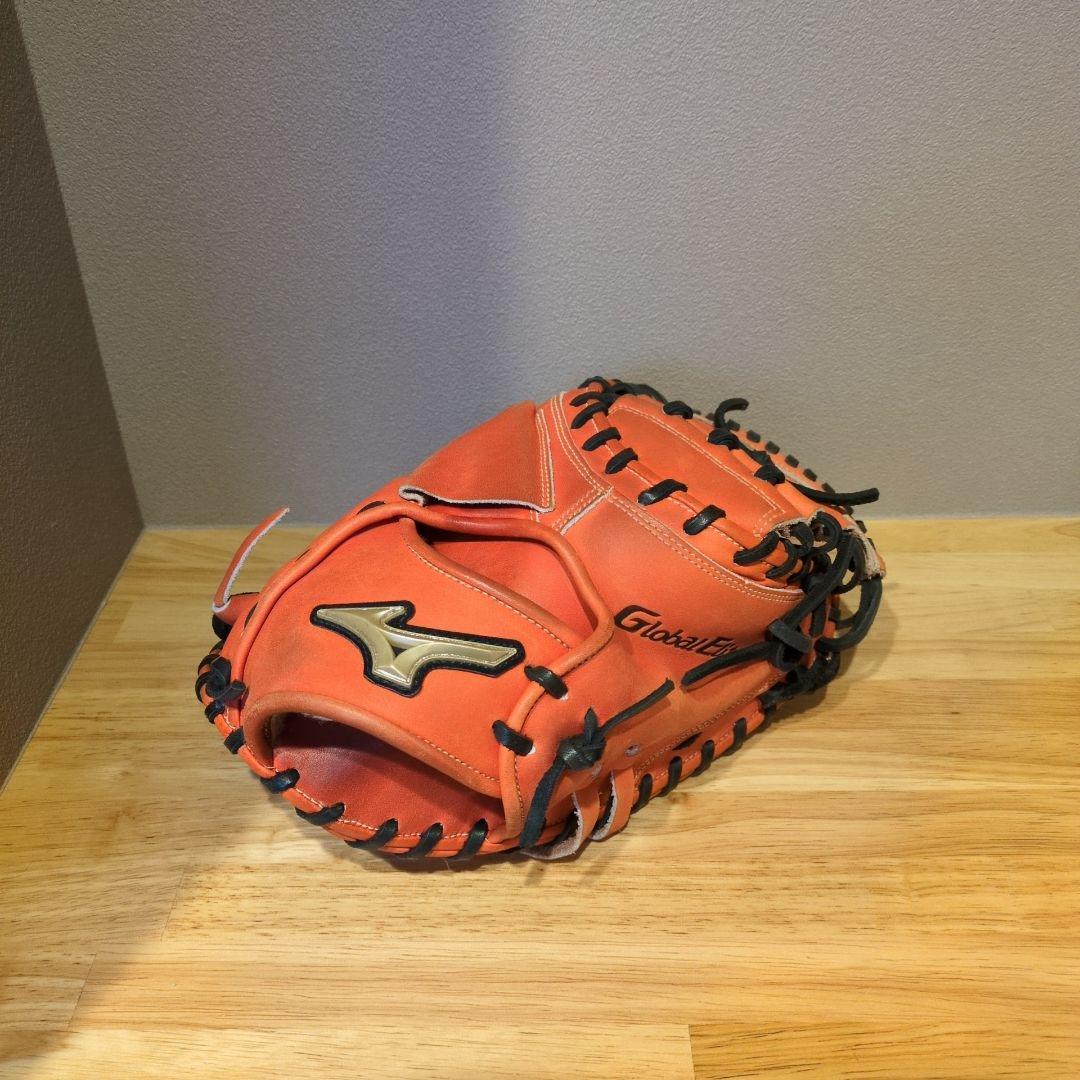 【美品】MIZUNO　ミズノ　グローバルエリート　キャッチャーミット　オレンジ