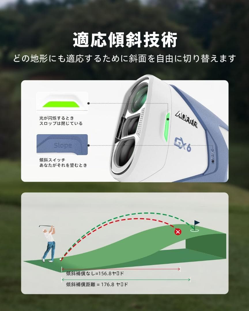 レーザー距離計 0.02秒 1000yd 競技対応 スロープ補正 ゴルフ距離計