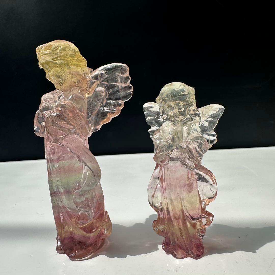 天然石天然フローライト エンジェル 彫刻置物｜癒し・守護・幻想カラー天然石