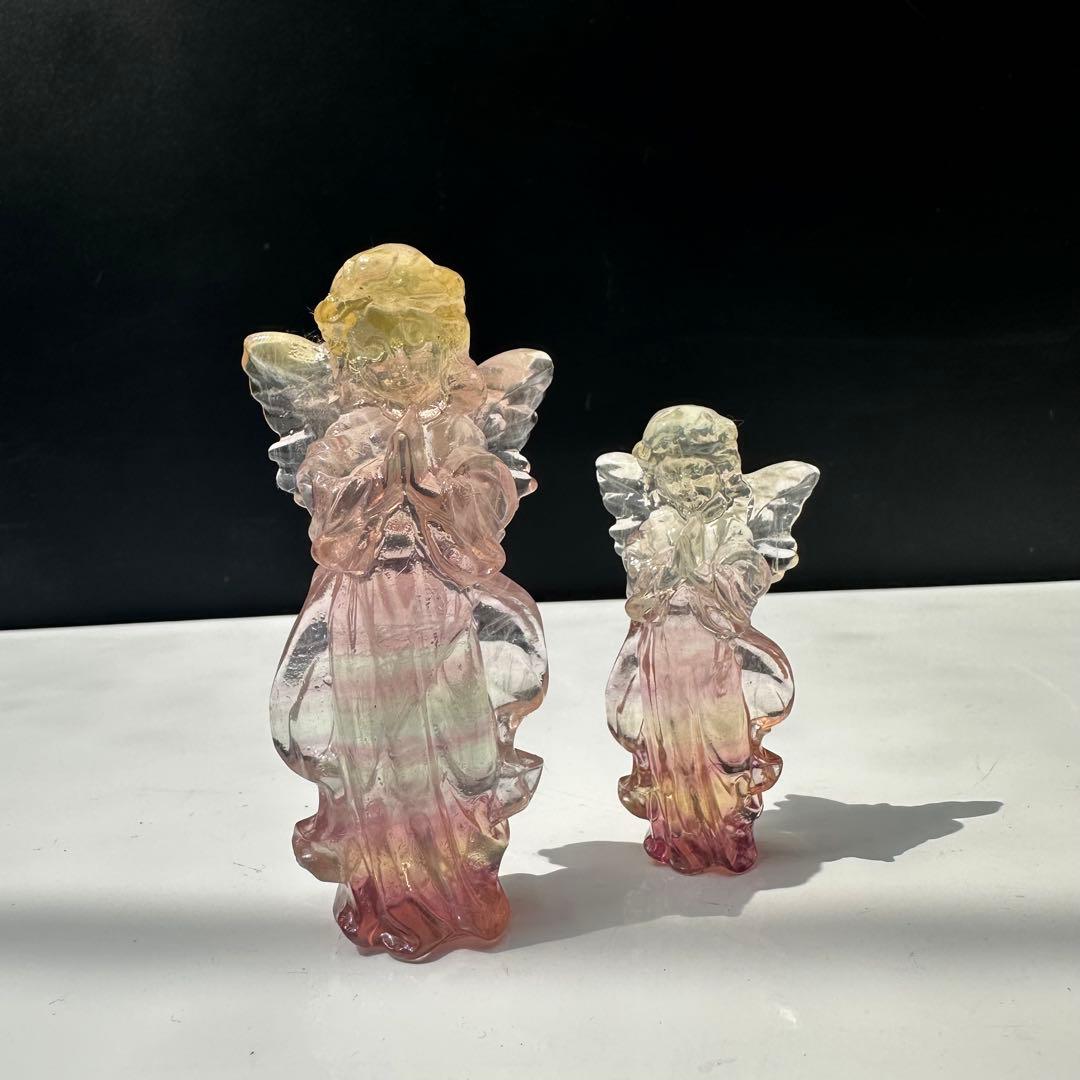 天然石天然フローライト エンジェル 彫刻置物｜癒し・守護・幻想カラー天然石