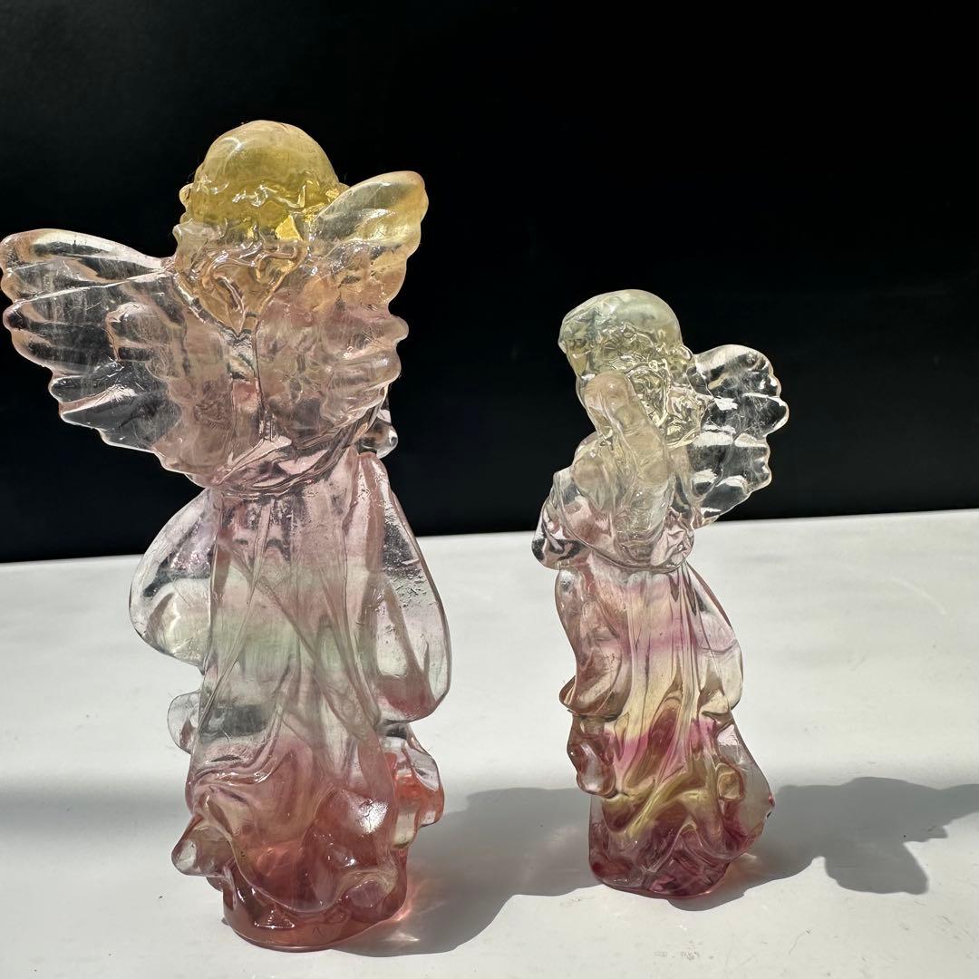 天然石天然フローライト エンジェル 彫刻置物｜癒し・守護・幻想カラー天然石