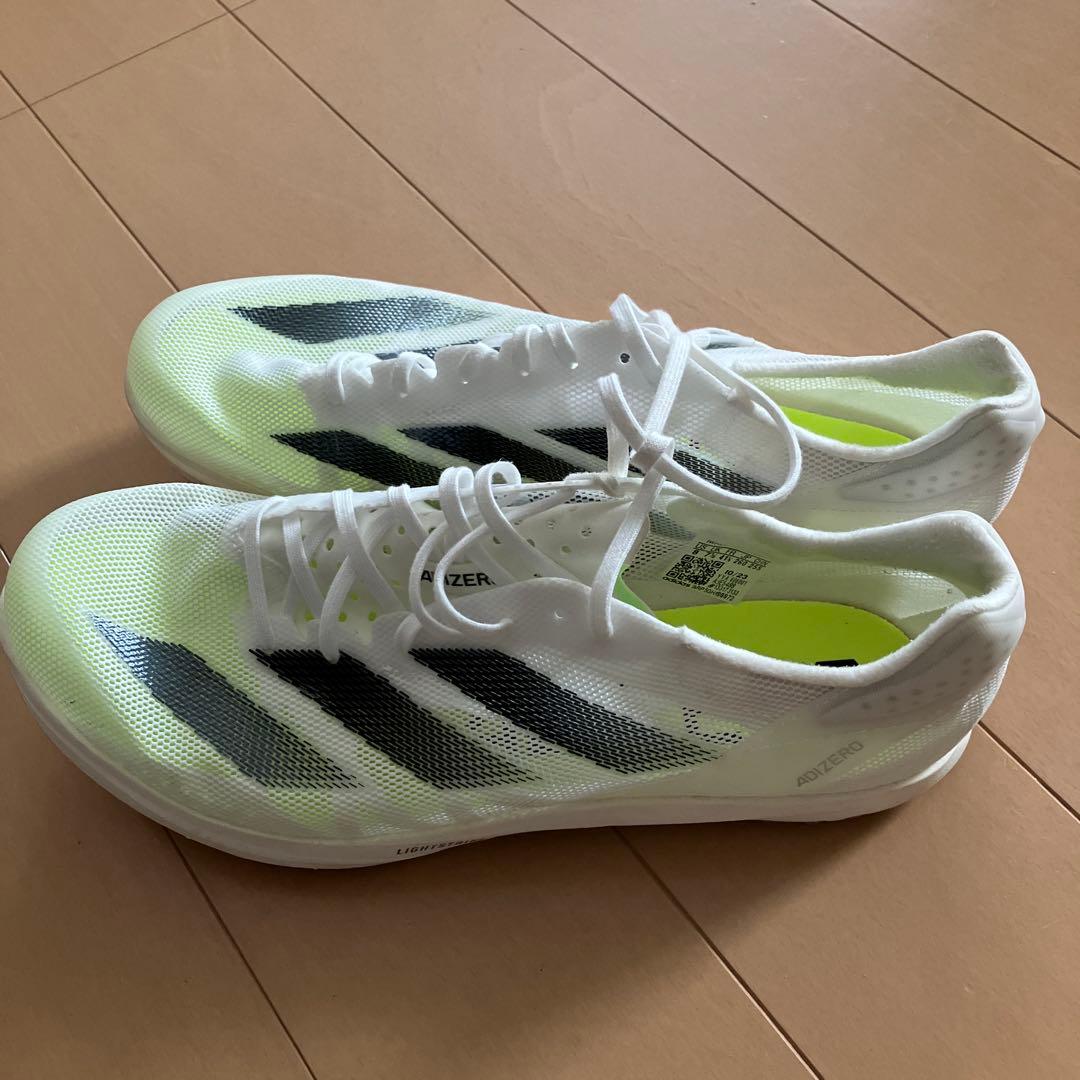 ADIZERO スパイクシューズ ホワイト/イエロー長距離用26センチ