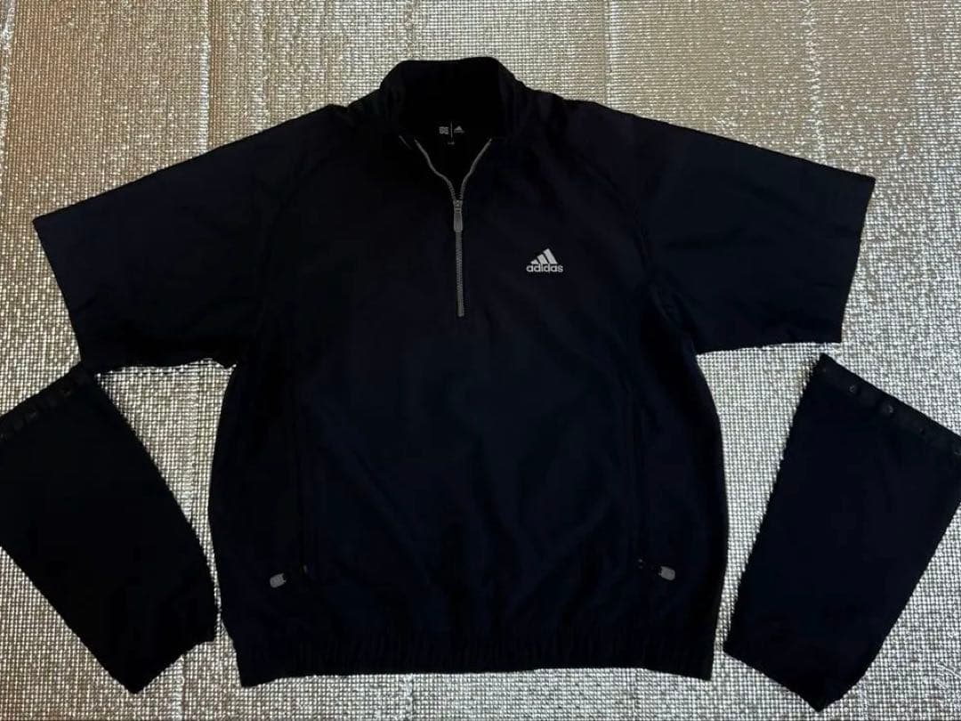 【美品】アディダス ゴルフ 2WAY ハーフジップ ジャケット L 黒 袖取外可
