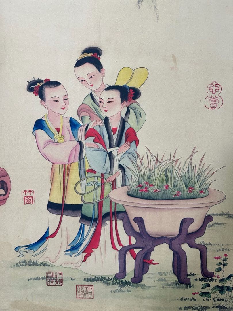 【唐寅】游园图 中国画 掛け軸 水墨画 和室 玄関 茶室 壁掛け 美術品