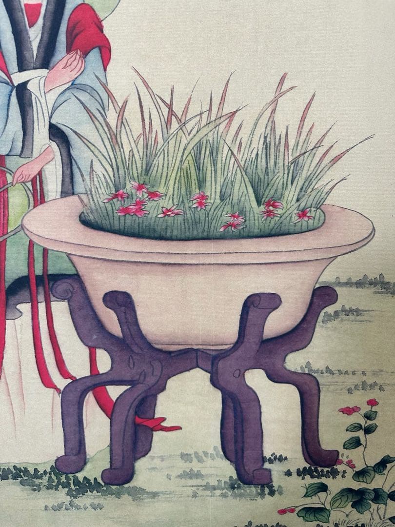 【唐寅】游园图 中国画 掛け軸 水墨画 和室 玄関 茶室 壁掛け 美術品