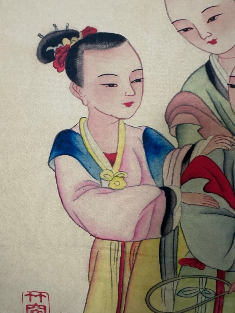【唐寅】游园图 中国画 掛け軸 水墨画 和室 玄関 茶室 壁掛け 美術品