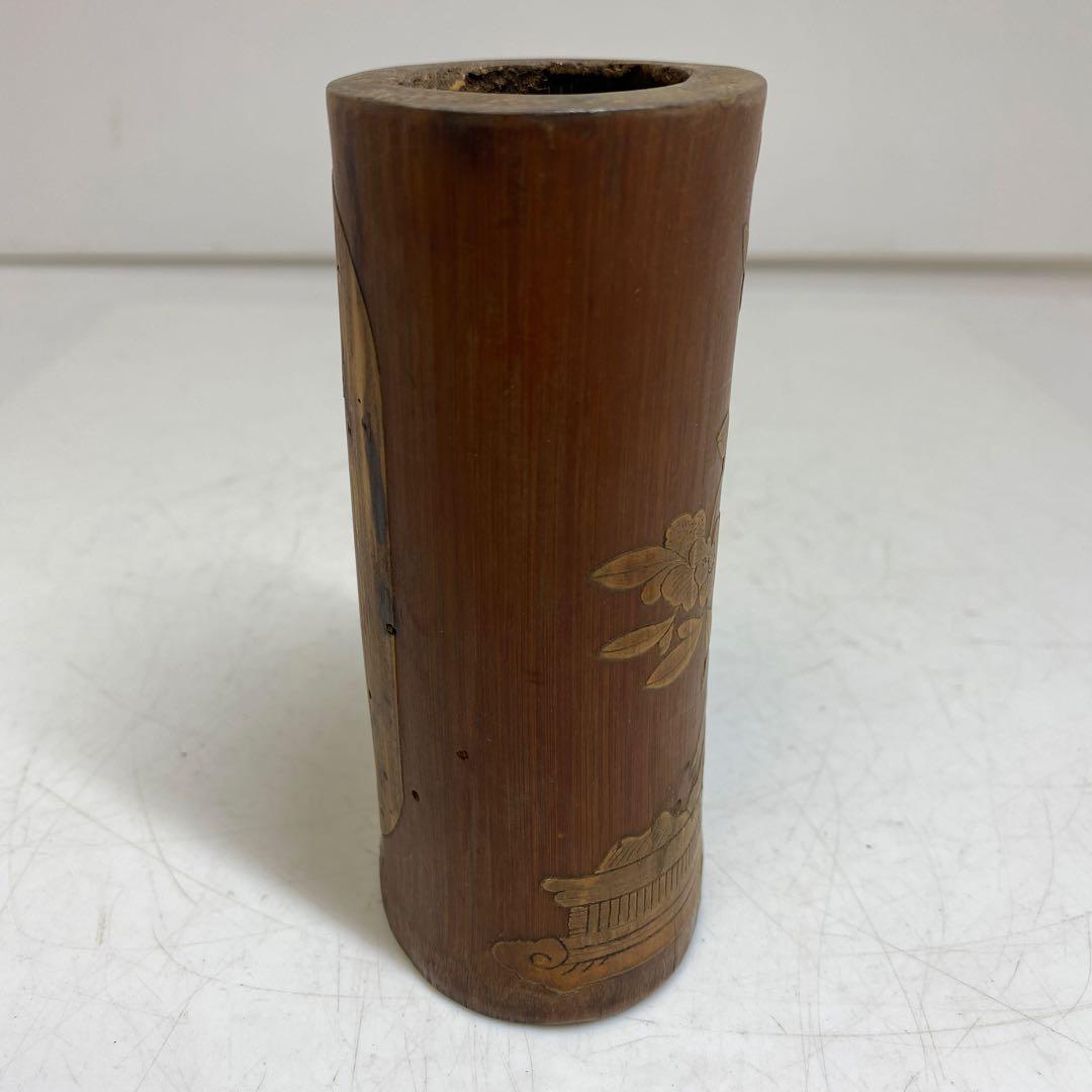 中国古玩　古竹　筆筒　タニオ　高さ11.5㎝　東S8-0402☆2F