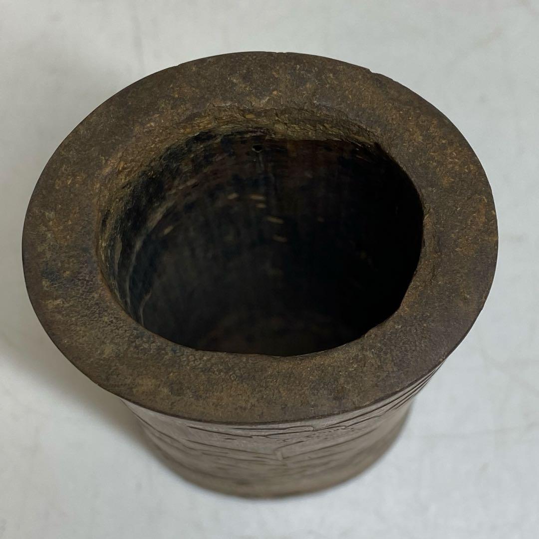 中国古玩　古竹　筆筒　タニオ　高さ11.5㎝　東S8-0402☆2F