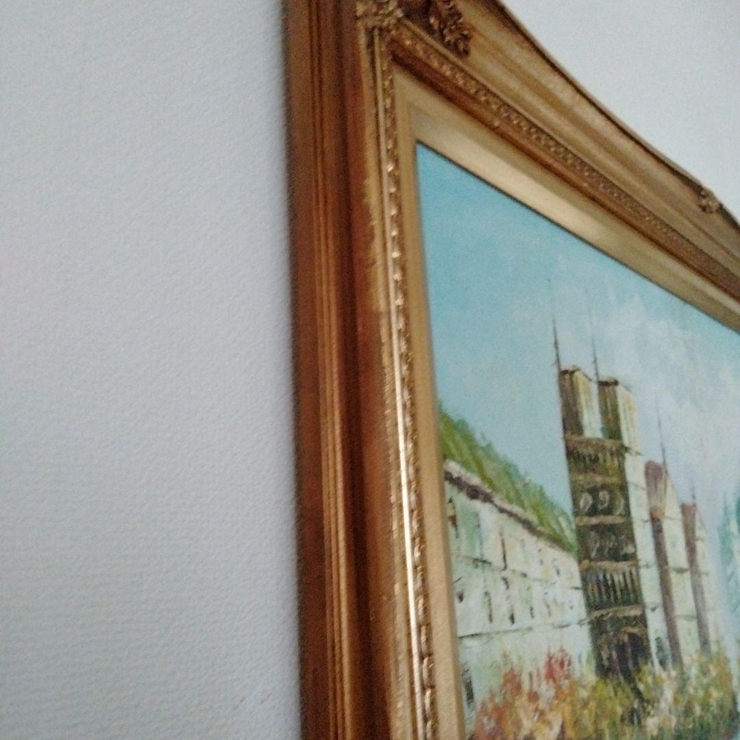 大型油絵 ヨーロッパ風景画 装飾的ゴールドフレーム　アンティーク　油彩画