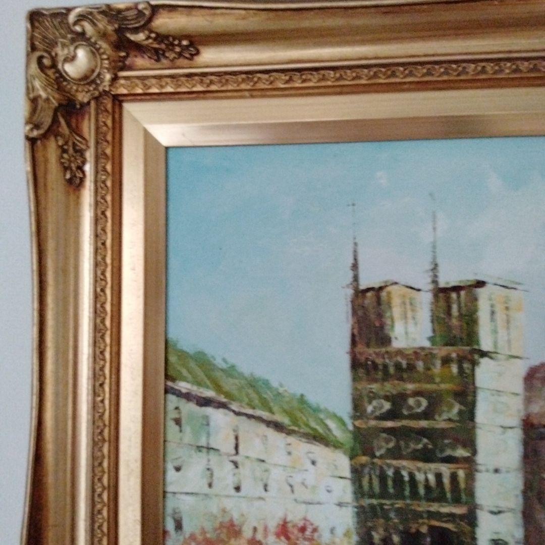 大型油絵 ヨーロッパ風景画 装飾的ゴールドフレーム　アンティーク　油彩画