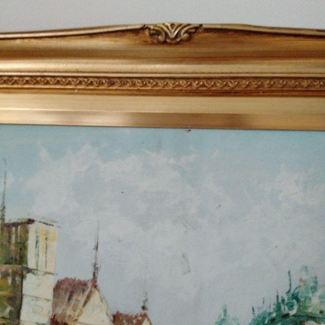 大型油絵 ヨーロッパ風景画 装飾的ゴールドフレーム　アンティーク　油彩画