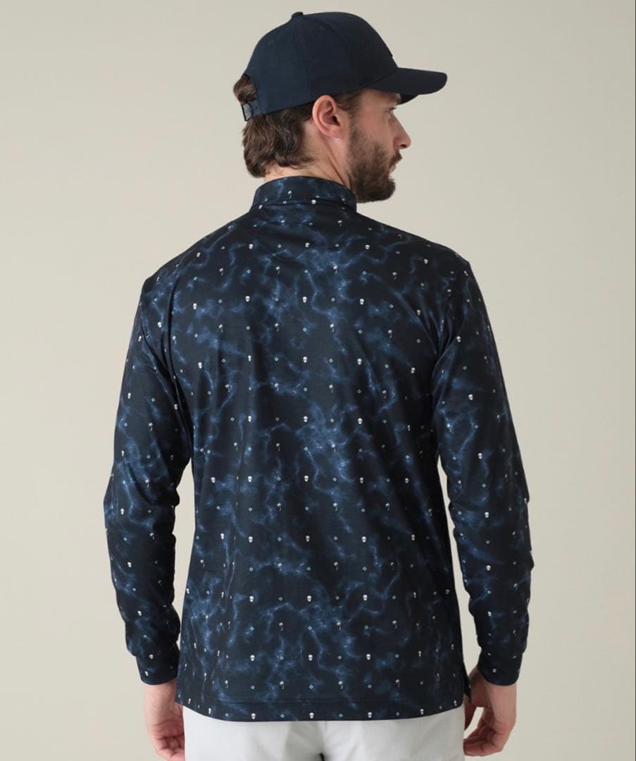 【TravisMathew】新品　プリント長袖ポロ　ゴルフ　メンズＸＬ　ネイビー