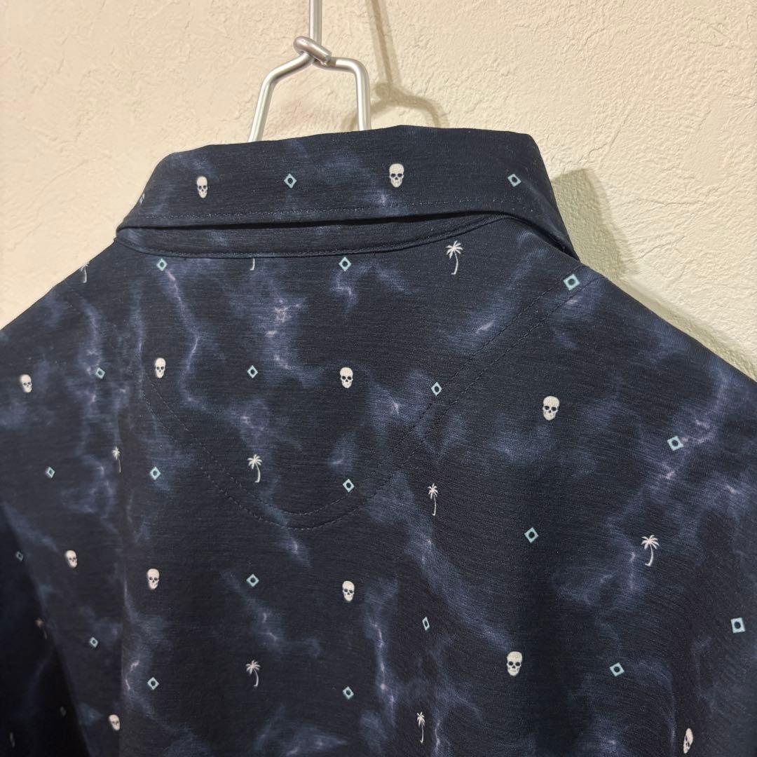 【TravisMathew】新品　プリント長袖ポロ　ゴルフ　メンズＸＬ　ネイビー