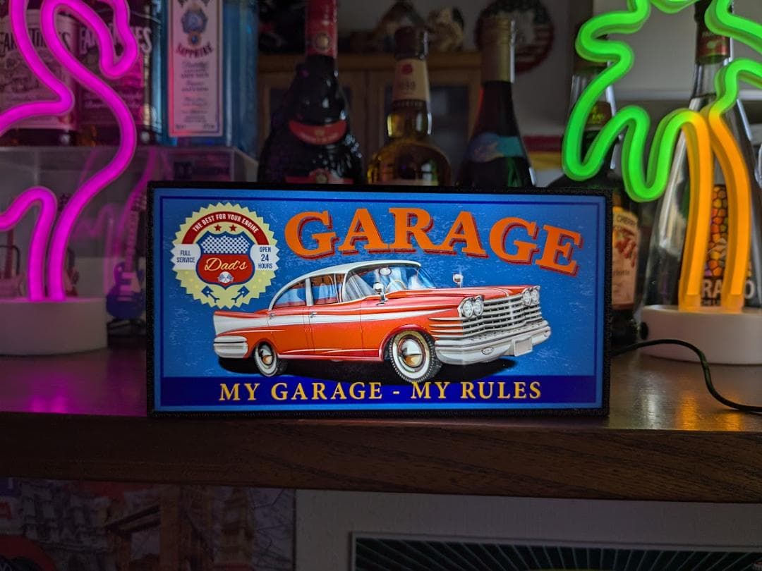 ガレージ アメ車 ロカビリー アメリカンレトロ 看板 置物 雑貨 ライトBOX