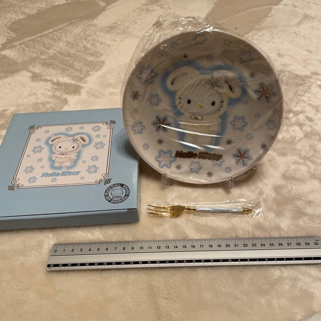 Hello Kitty 2000年製限定25周年記念ケーキ皿フォークセット