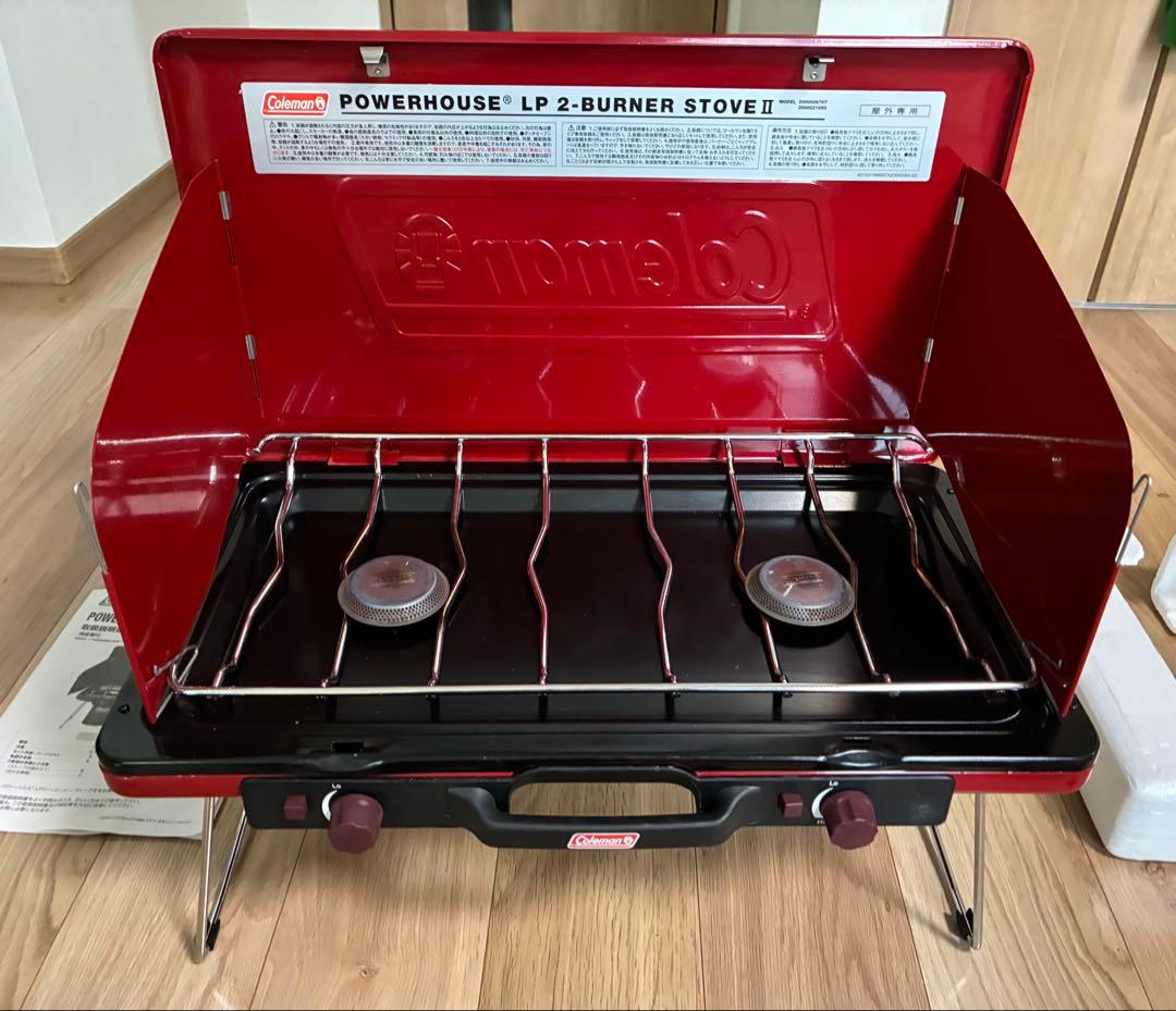 Coleman POWERHOUSE LPツーバーナー　レッド　スタンド付き