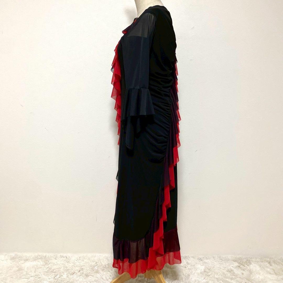 prima boutique ブラック&レッド フリルデザイン シアードレス