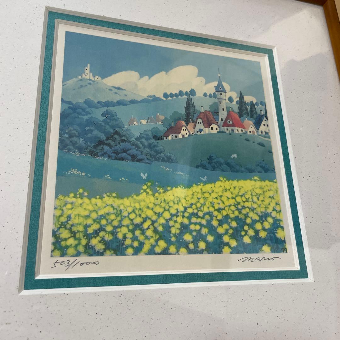 石山 毬緒　イシヤママリオ　花の咲く丘　版画