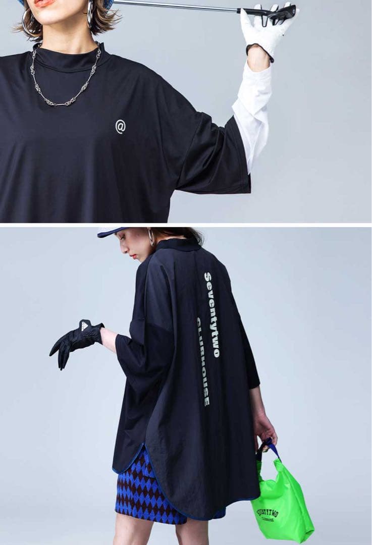 新品タグ付＊ANTIQUA GOLF×STCH＊モックネックトップス LXL 黒