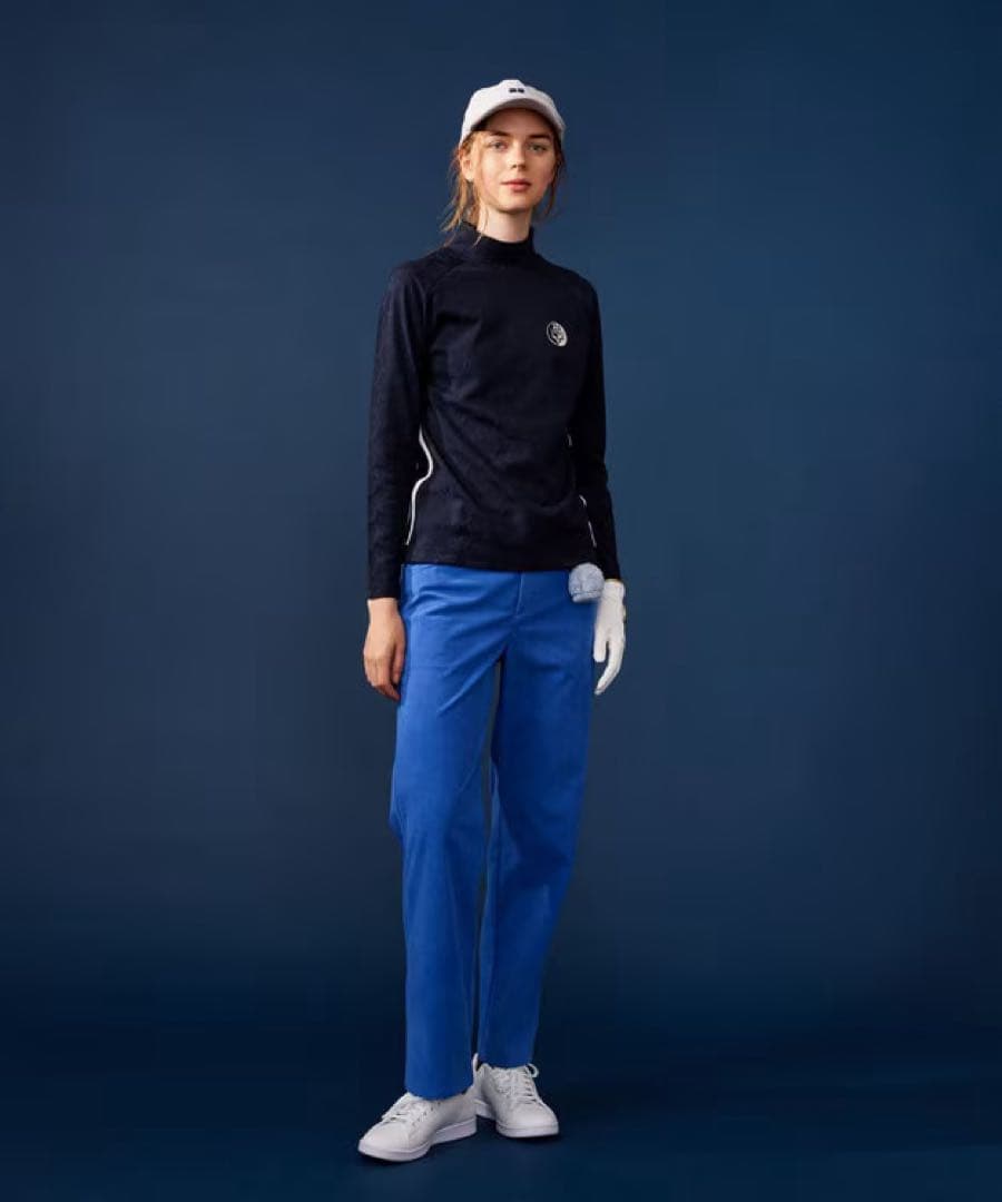 新品 23区【WOMEN】クラブジャガード柄 モックネックシャツ ネイビー M