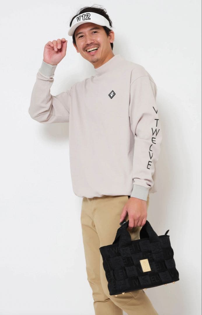 【新品】V12 メンズ モックネック ベージュ Lサイズ