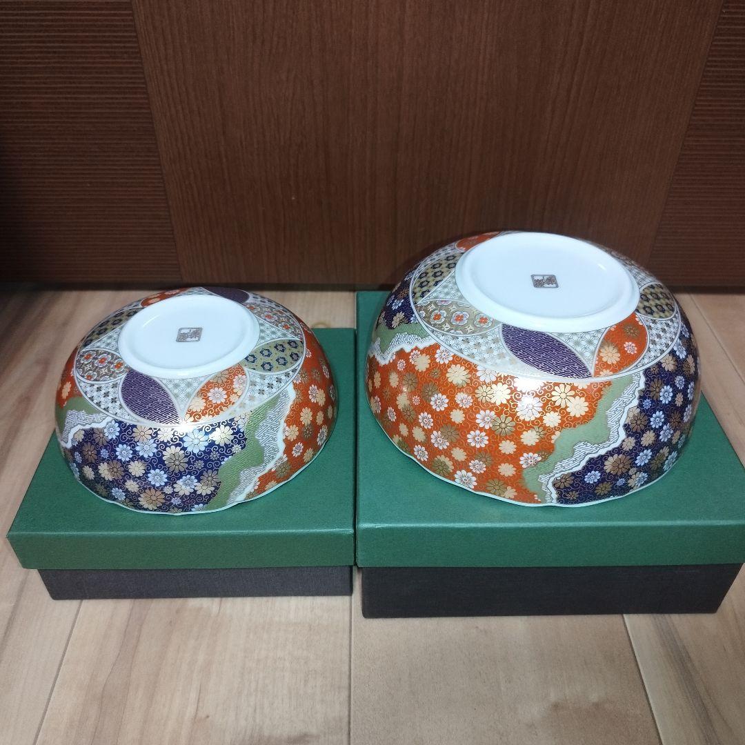 【未使用】前畑陶器　庫山窯　金彩七宝紋　菓子鉢　2点セット