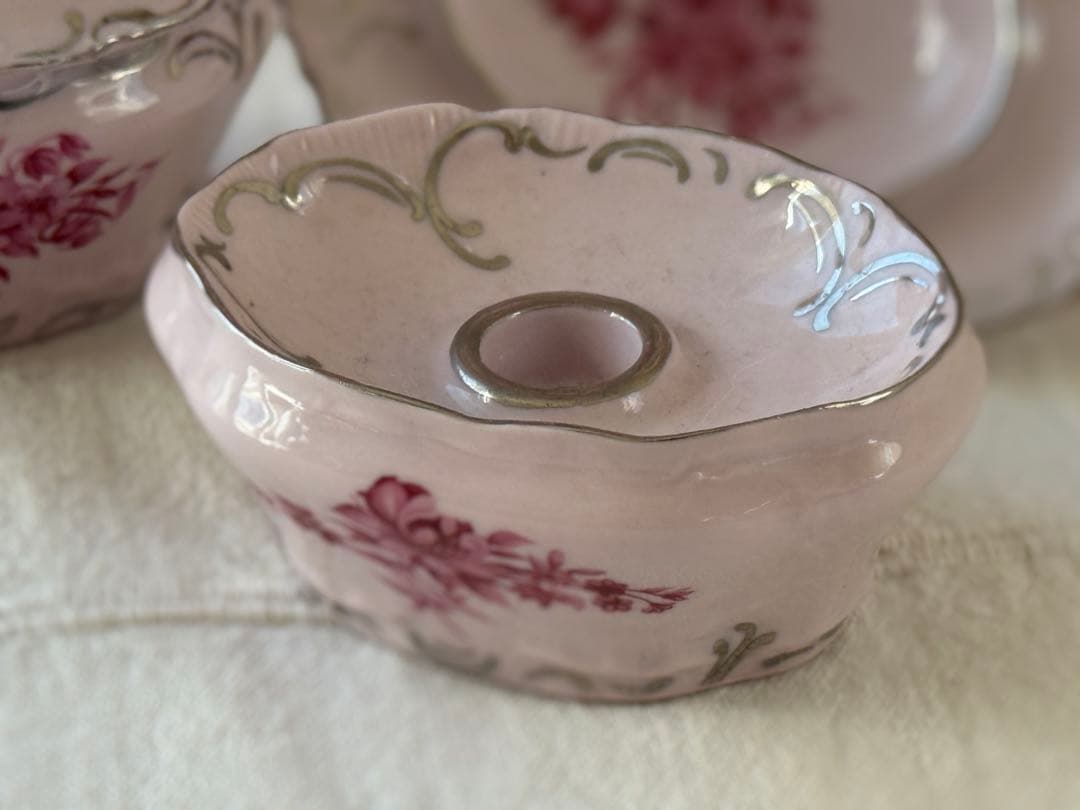最高級  Dux チェコ製 ピンク磁器 豪華3点 完品