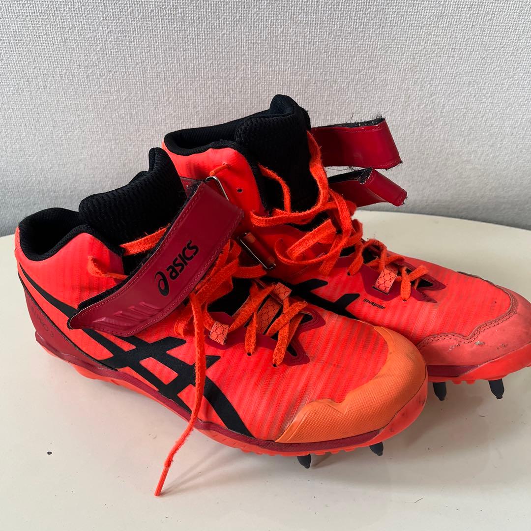asics ハイカットスパイクシューズ 右投げ用27.5 オレンジ
