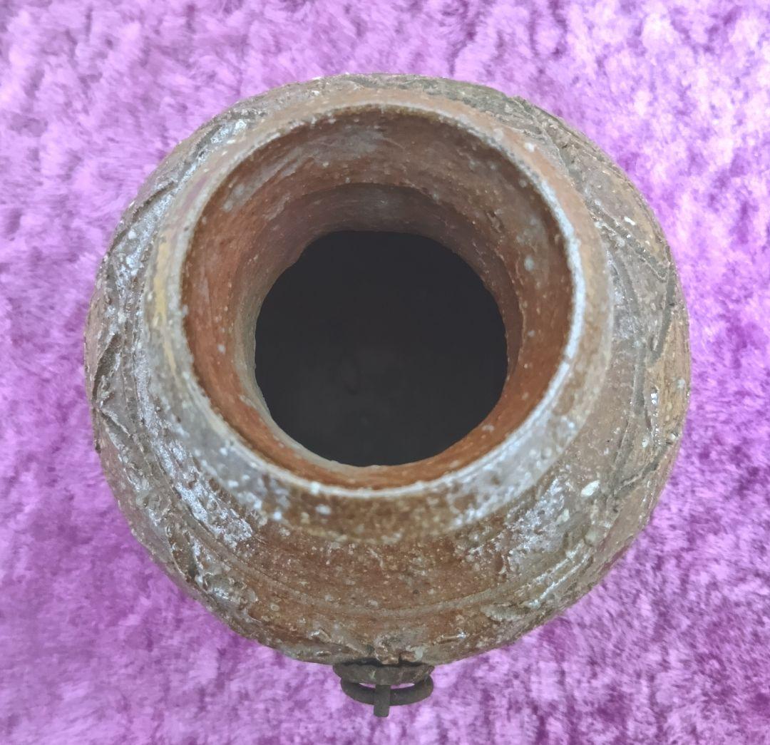 骨董品 信楽焼 蹲 花入 瑞峯造 共箱付 杉本瑞峯 茶道具 壁掛け花器 檜垣文
