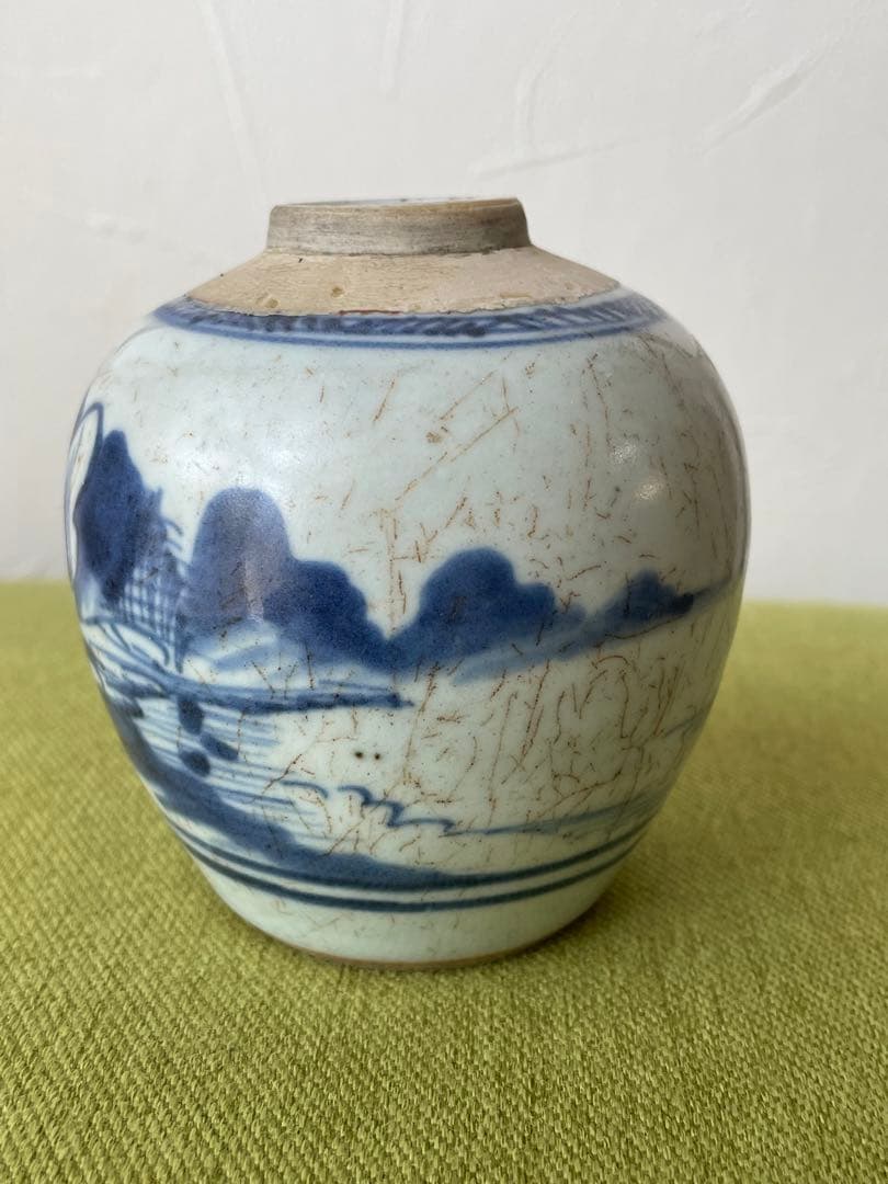 染付山水文壺　生姜壺　唐物　古美術　骨董