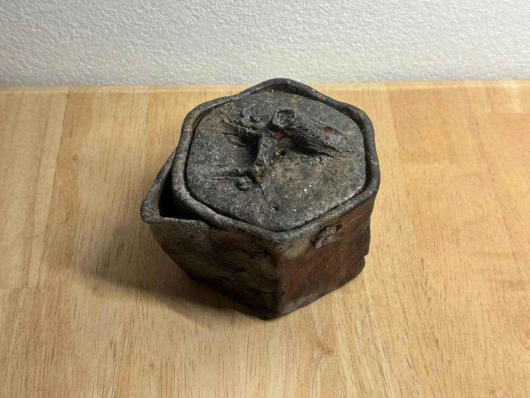 119. 備前焼 宝瓶 登り窯 梅 6角 手びねり 急須