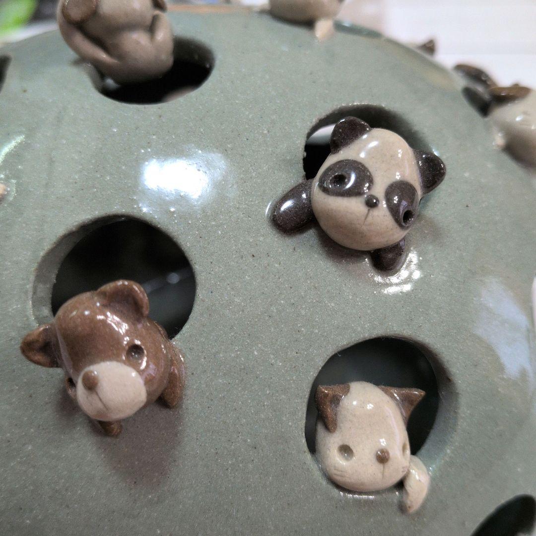 陶器置物　インテリア置物　花挿　動物陶器　犬　パンダ　猿　うさぎ　たぬき　熊　猫