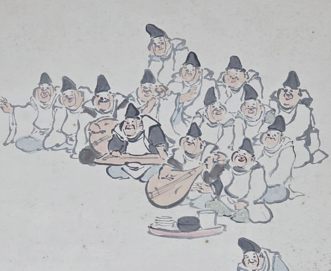 【百福遊戯(恵比寿大黒)図】応陽堂 岡村白山 747 掛け軸 肉筆