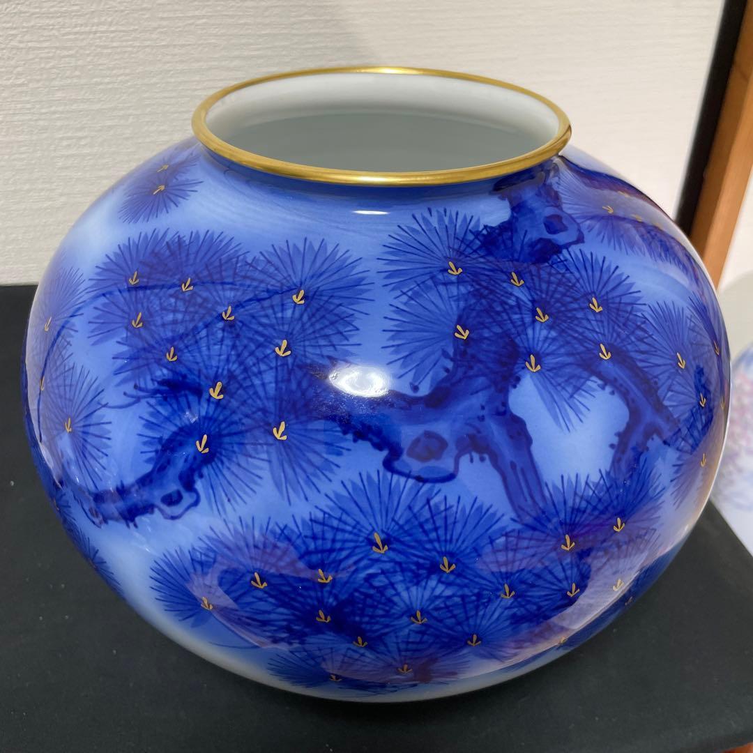 香蘭社 花瓶染錦 老松文 金彩