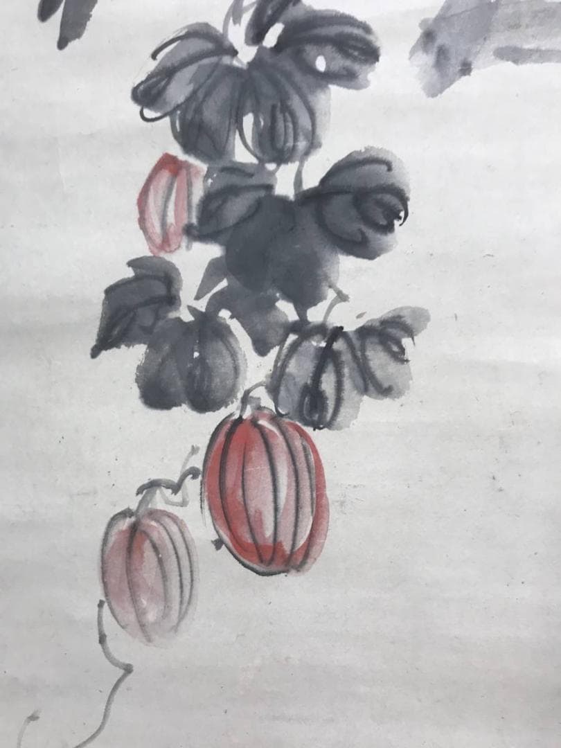 【真作】渡辺南岳/芦鷺烏瓜に烏図/花鳥図/双福/掛軸/名家伝来/AC-237