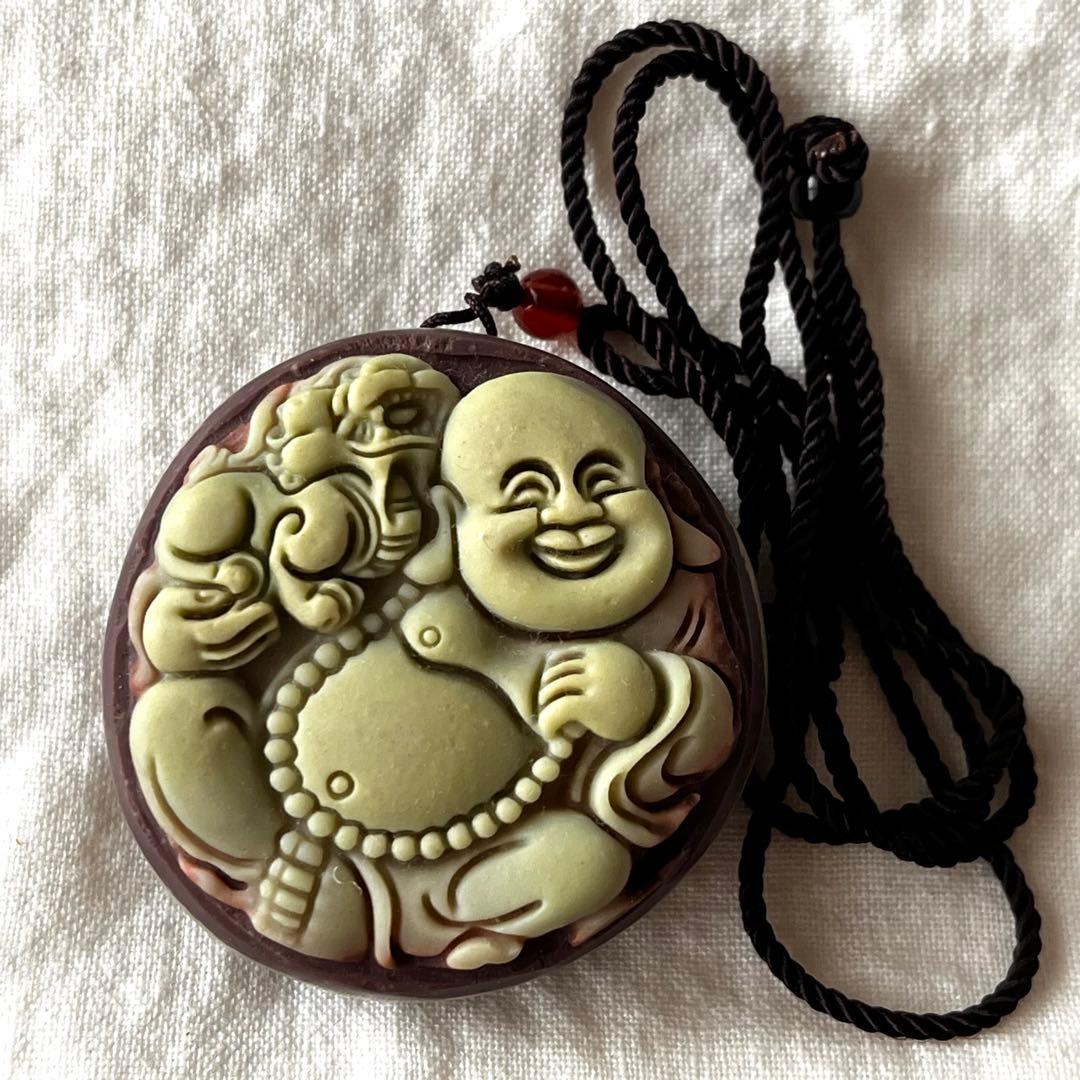 チョコレートパープル ローブジェイド 布袋様 彫刻 本翡翠 レア 一点物