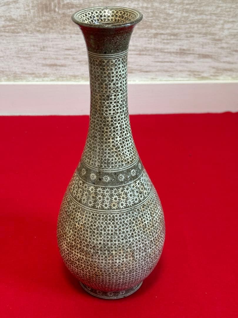 希少 金田鹿男 三島手花生 三島暦手 象嵌 花入 花器 茶道 華道 李朝