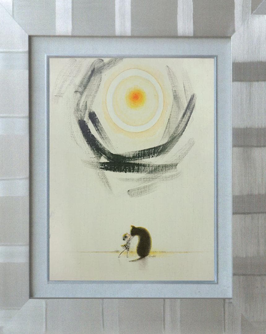 油絵 菅家令子 絵 絵画インテリア額付(青緑＋銀)F3-092018子猫犬女の子