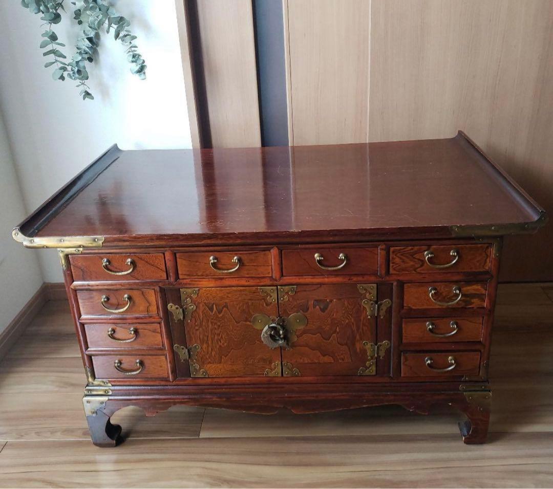 李朝家具　時代箪笥　両面収納　引出し　収納家具　薬箪笥　 鍵付き　飾り棚　真鍮