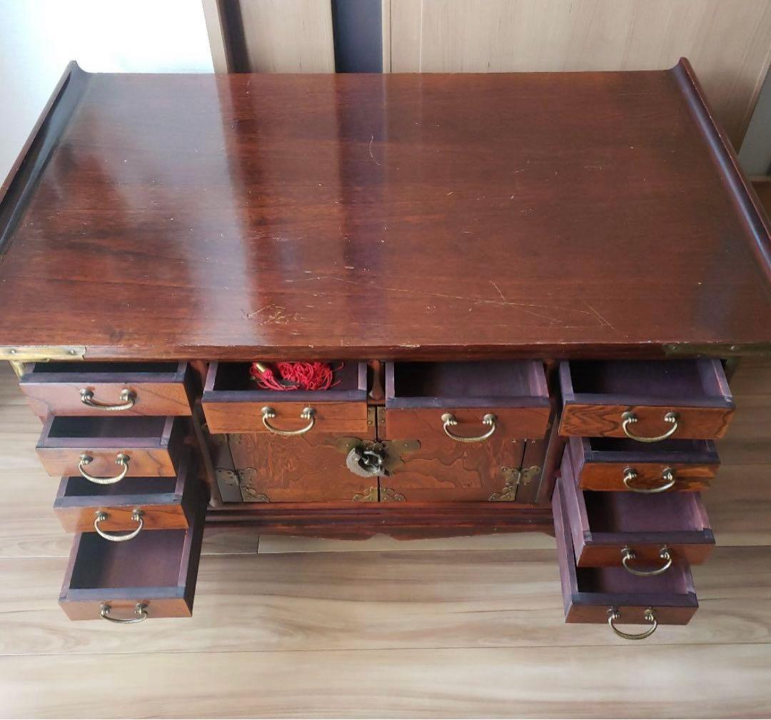 李朝家具　時代箪笥　両面収納　引出し　収納家具　薬箪笥　 鍵付き　飾り棚　真鍮