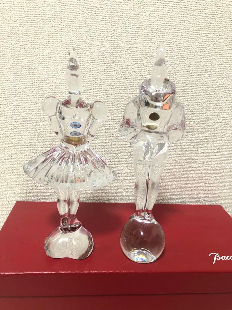 BaccaratマスカレードMasquerade男女　ピエロ ガラス像置物金彩