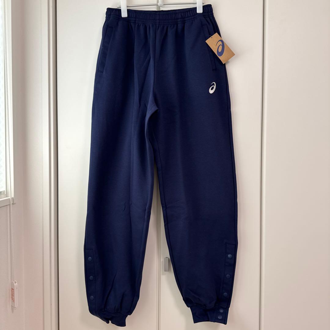 asics バスケ スウェットパンツ 裾ボタン ネイビー 2XLサイズ