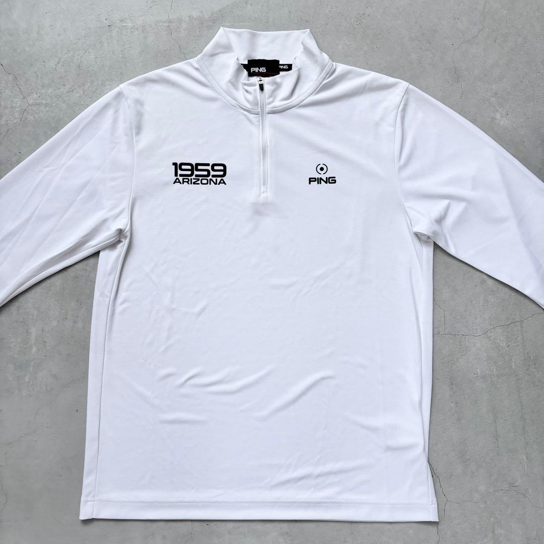 【美品】PING ピンアパレル ハーフジップ長袖シャツ ハイネック ロゴプリント