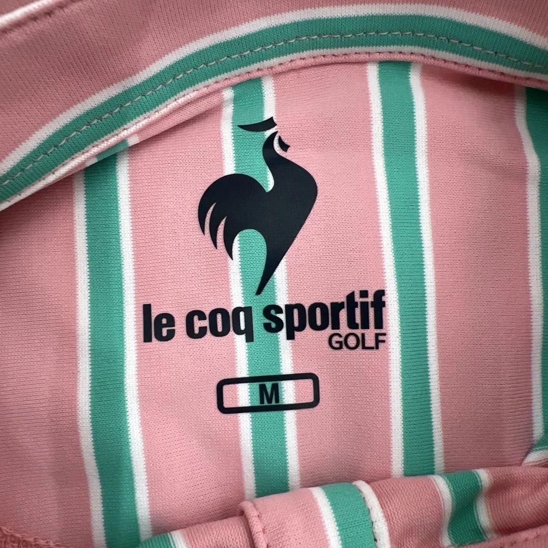 lecoqsportif GOLF長袖ポロシャツ ピンクグリーンストライプ 刺繍